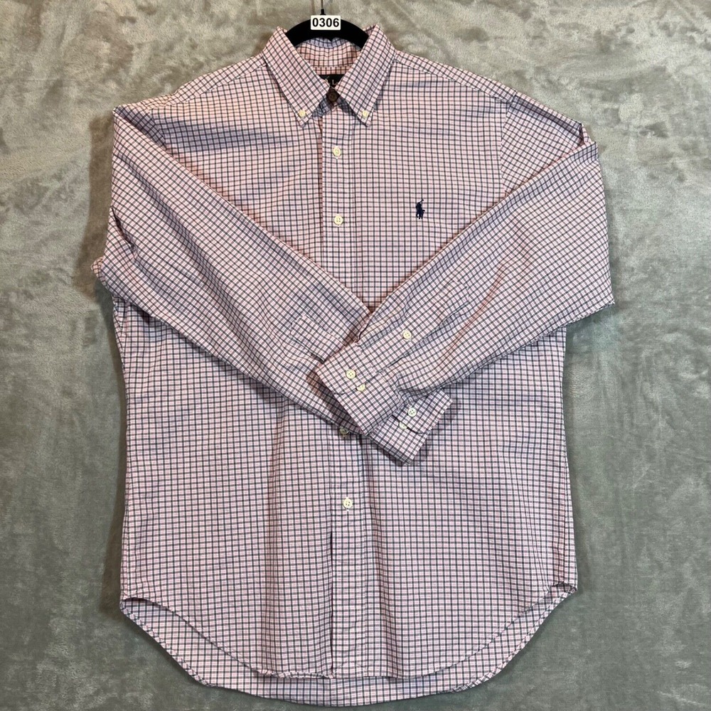 Ralph Lauren Shirt Mens Size 15-32 Purple Striped Long Sleeve Button Up